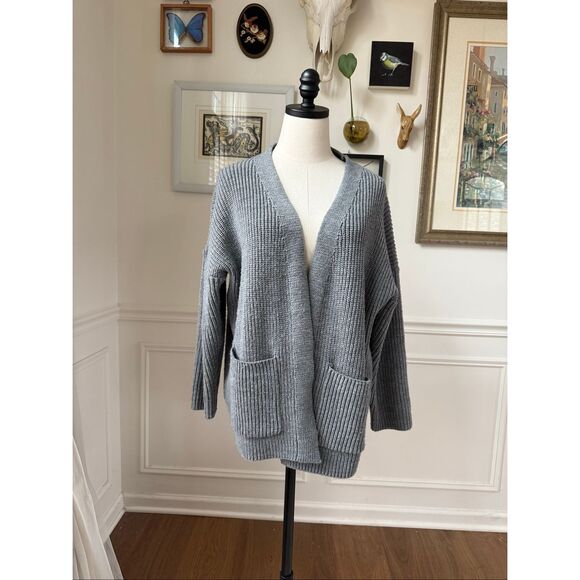 The Beach People The Twin Palms Grey Ribbed Cardigan Sweater M L - Picture 4 of 11